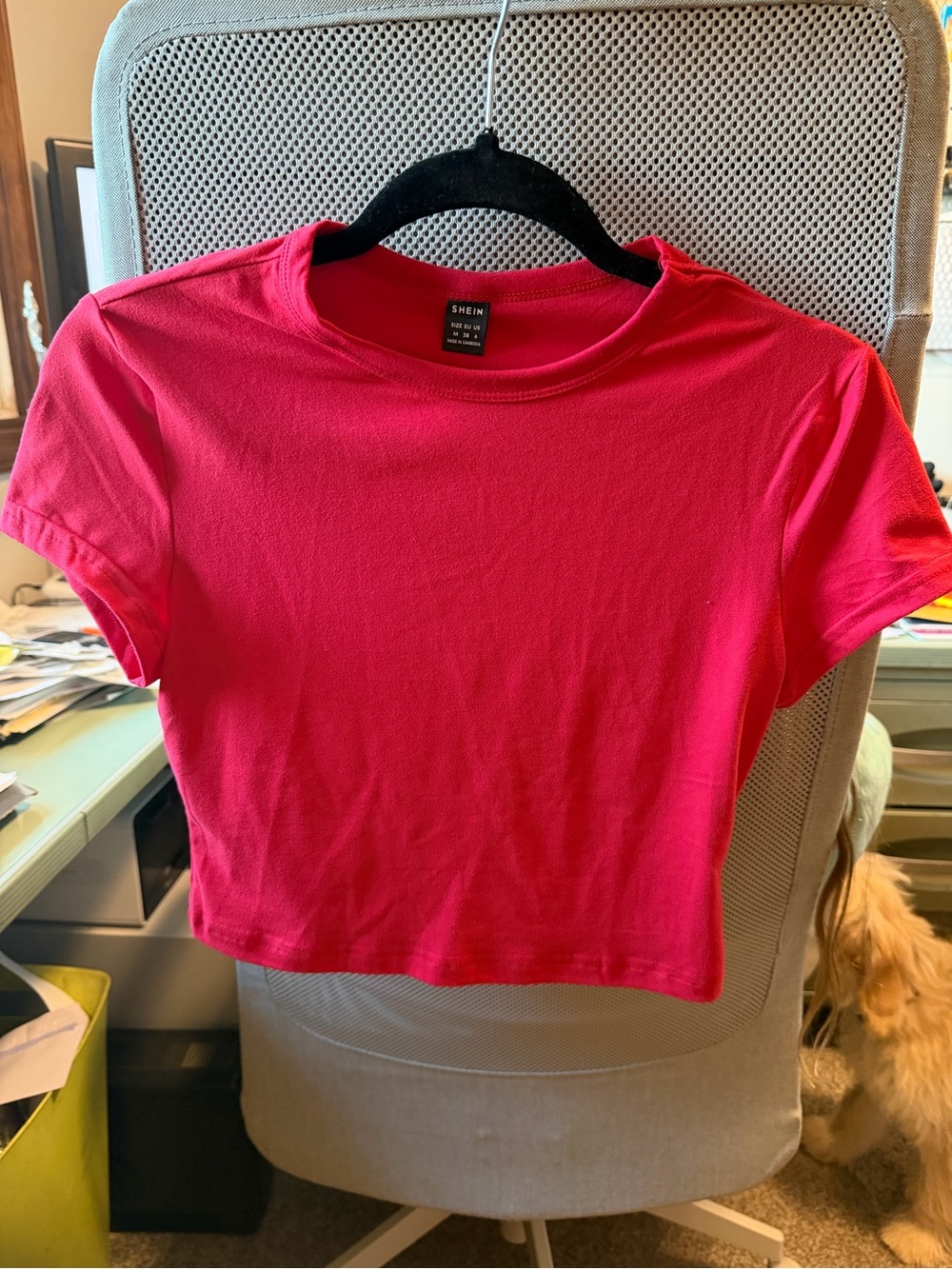 2 SHEIN Cropped Crewneck T-shirts one Red and one Blue